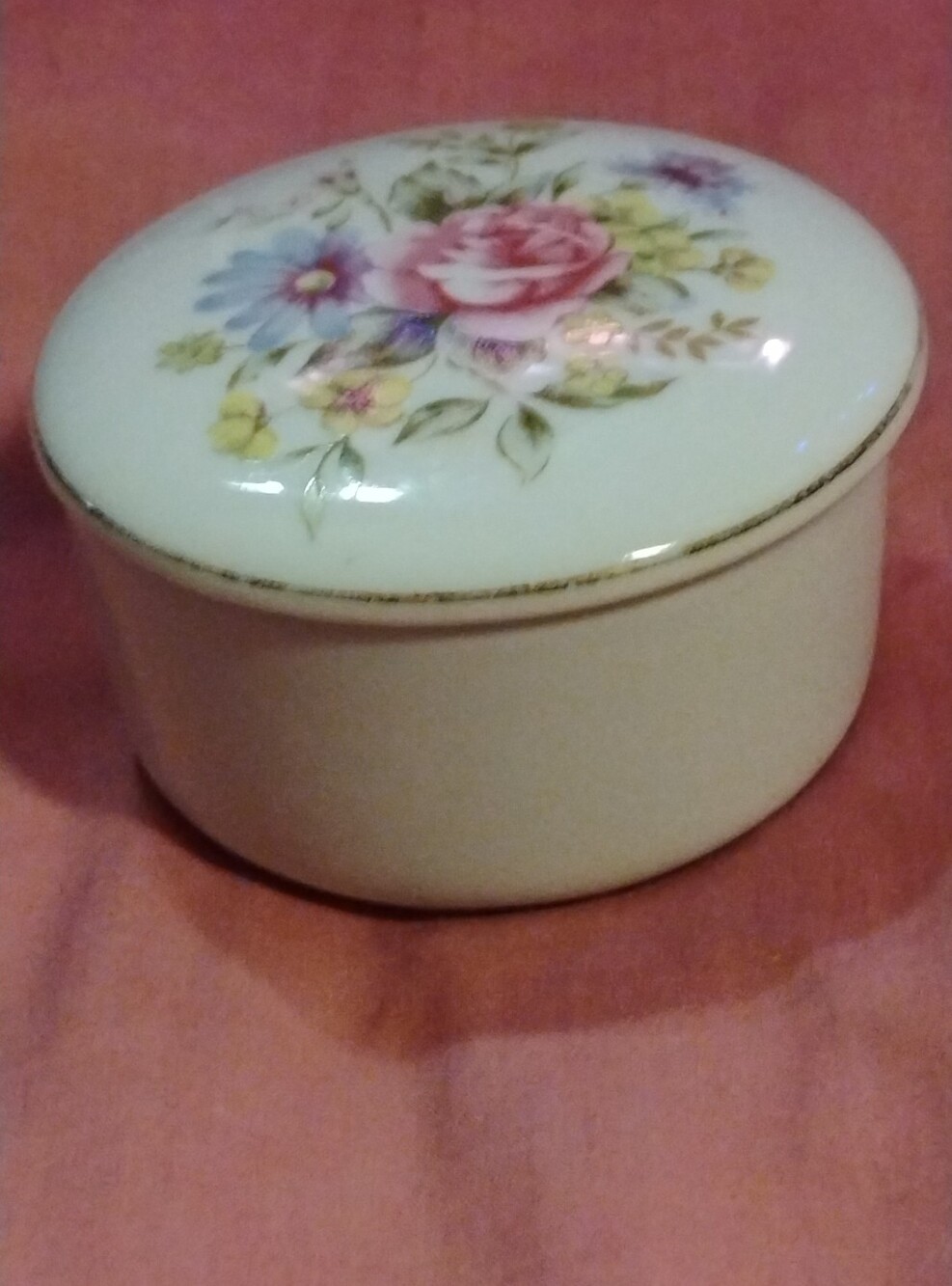 Vintage Japanese Porcelain Floral Trinket Box Gold Trim